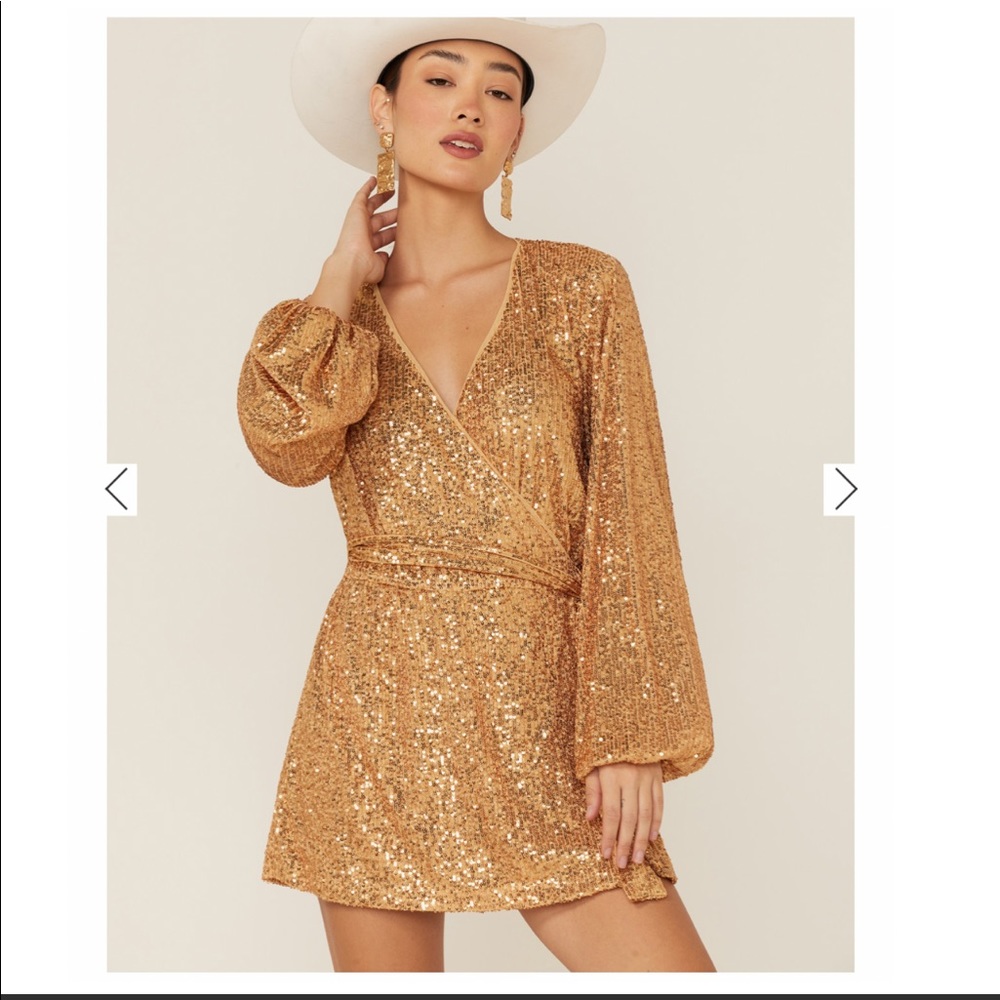 NWT Free People Christa Sequin Long Sleeve Romper
